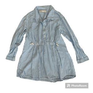 Zara Girls Stripe Long Sleeve Collar Light Blue Dress 7 / 122 *